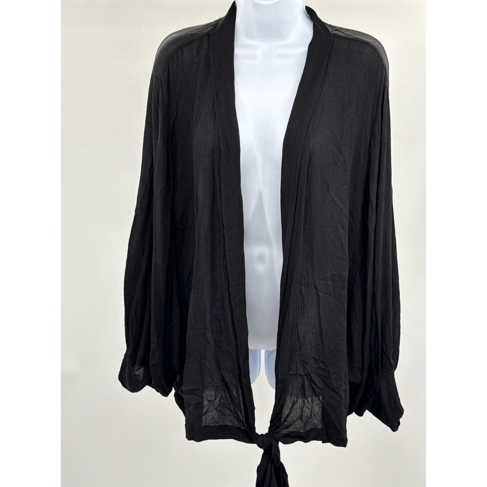 Jupee Women Black Crinkle Rayon Tie Front Open Cardigan JP65-BLK Large NWT USA